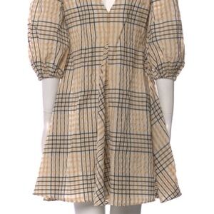 Ganni Beige and Black Checkered Mini Dress